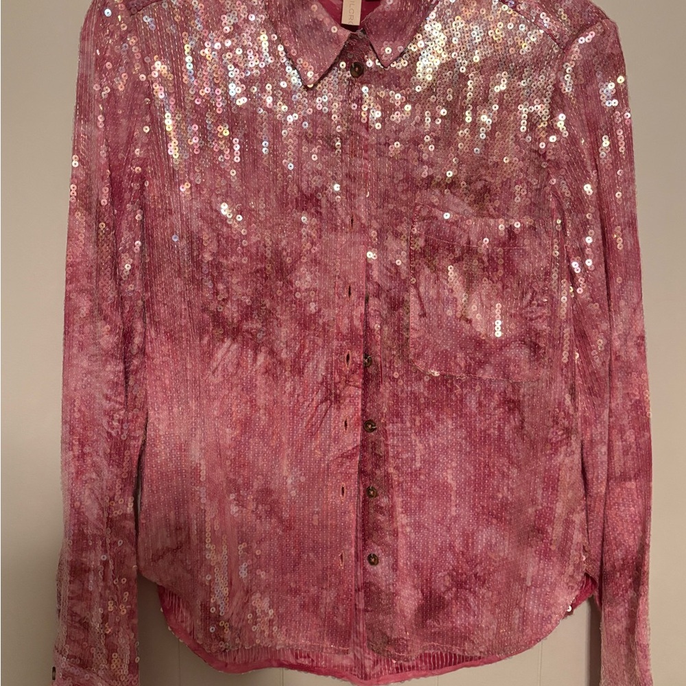 Anthropologie Pilcro Pink Sequin Shirt